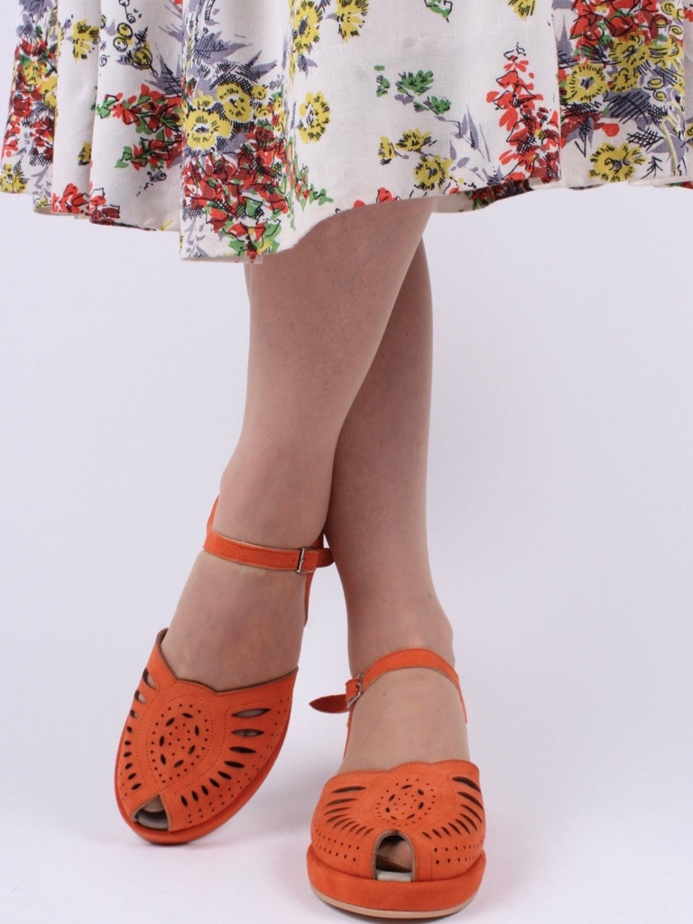 Memery 1940’s-50’s Ella Suede Wedge Apricot Orange Sandals